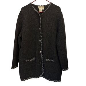 Denbigh by Barbara Fielding England Grey 100% Wool Button Up Cardigan Size L